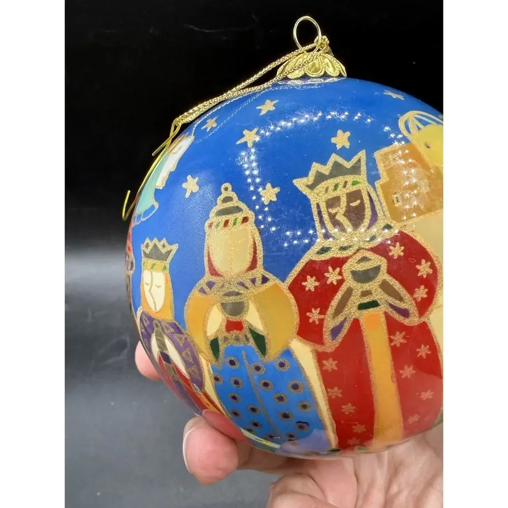 Pier 1 Li Bien Painted Inside Glass Christmas Ornament Nativity Wise Men -C36
